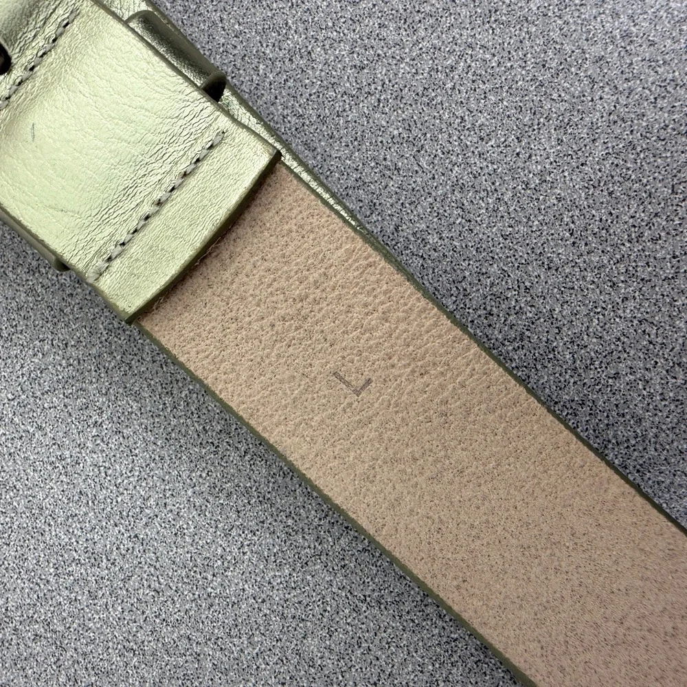 J Crew Leather Belt Womens Large Gold Dress Silver Buckle Metallic Italian USA - Picture 10 of 12